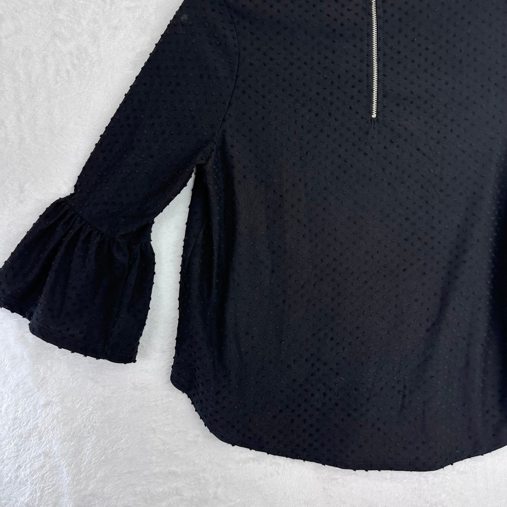 W5 Black Textured Dot Bell Sleeve Zipper Back Top Blouse Size S - Picture 12 of 13